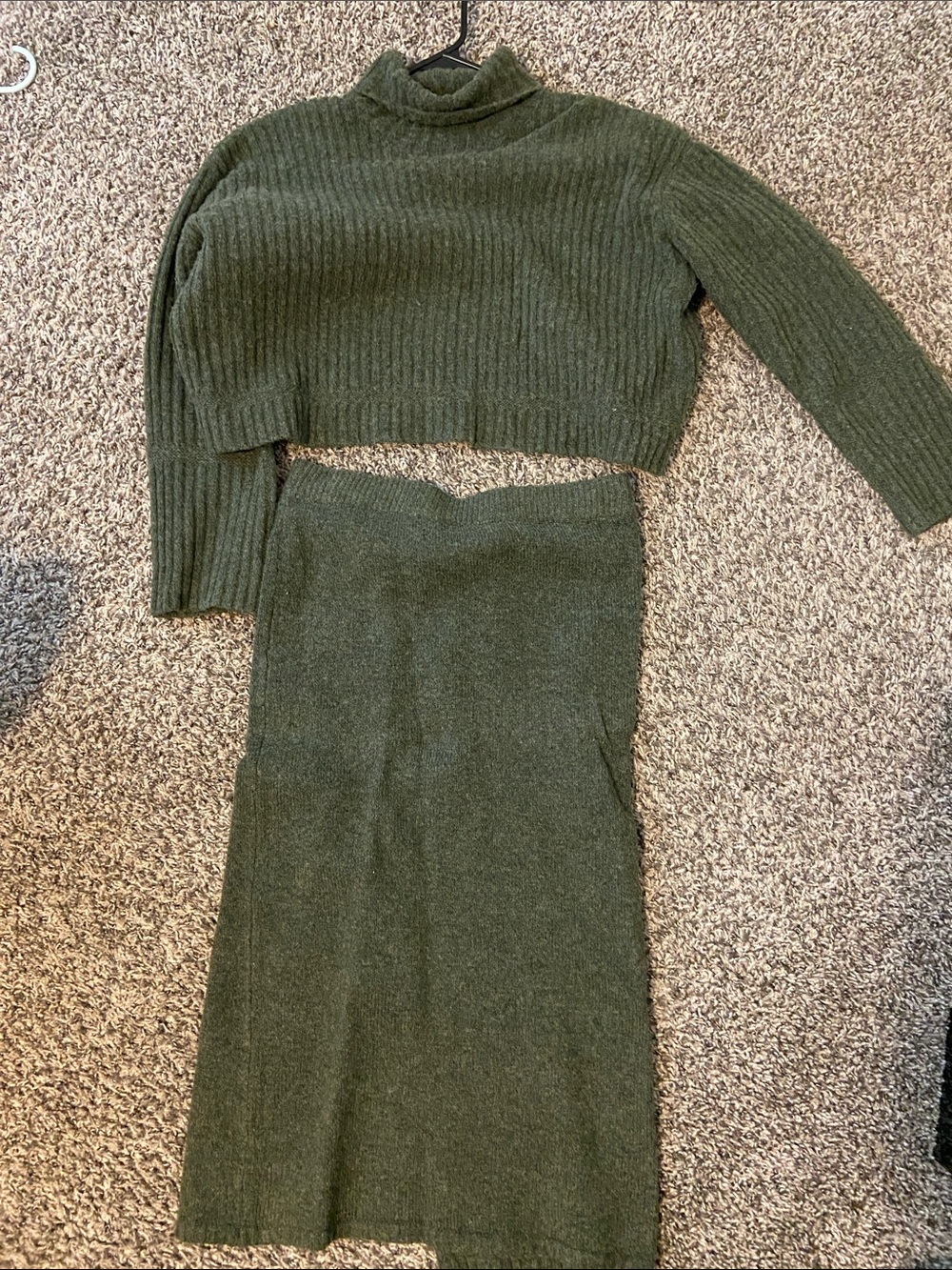 ASOS Olive Green Ribbed Knit Skirt Set